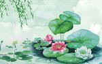 中式手绘水墨荷花电视背景墙