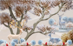 3D立体麋鹿发财树浮雕背景墙