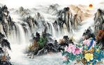 新中式意境抽象水墨山水背景墙