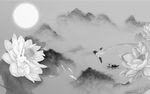 灰色 荷花水墨画 TIF分层