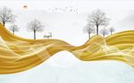 水墨山水抽象树电视背景墙