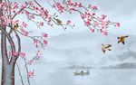 中式家和富贵玉兰水墨山水电视背