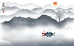 中式禅意意境山水画水墨背景墙