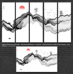 水墨山水烟雾背景墙壁画壁纸