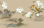 中式素雅玉兰花鸟电视背景墙