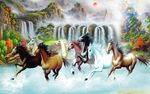 中国画风骏马山水图案背景墙