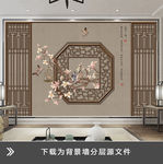 咖色仿木框架个性造型壁画背景墙
