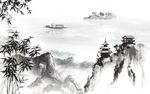 新中式竹子水墨山水电视背景墙