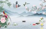 花鸟山水背景墙画 TIF分层