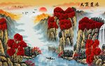 中国风鸿运齐天水墨山水背景墙
