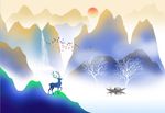渐变抽象山水画客厅背景墙