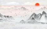 大理石纹山水花鸟日出背景墙