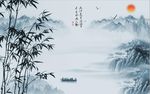 水墨山水竹子新中式电视背景墙