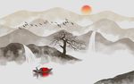 新中式抽象水墨山水画背景墙