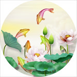 3D荷花九鱼图装饰画玄关画
