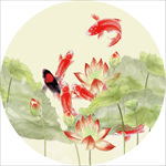 九鱼图手绘花鸟装饰画挂画