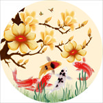 玉兰花九鱼图花鸟装饰画