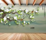 原创玉兰花鸟雅啥兰香风景背景墙