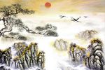 中式山水仙鹤背景墙