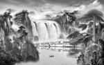 中国风灰色山水画 TIF分层