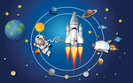 火箭宇宙太空宇航员儿童房背景墙