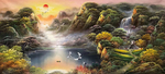 旭日山水油画
