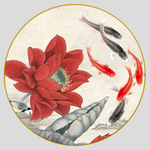 荷花鱼圆形装饰画挂画