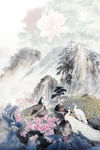 数码印花 花朵 水墨花 老年女
