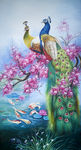 手绘孔雀梅花玄关背景墙
