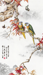新中式山水花鸟玄关背景墙