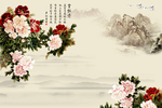 赏牡丹壁画