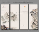 中国风禅意水墨山水四联装饰画