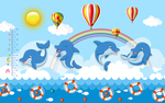 海洋海豚儿童房背景墙装饰画图片