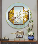 新中式窗花玉兰花花卉圆形装饰画