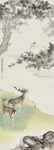 装饰画古典鹿鸟松树水墨
