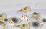 中国风水墨手绘荷花背景墙