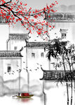 中式江南水乡水墨手绘装饰画
