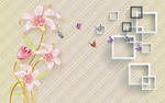 百合花方框线条蝴蝶背景墙