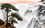 迎客松山水背景墙