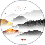 禅意山水意境山水圆形山水画