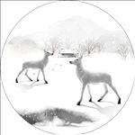 现代简约清新洁白麋鹿圆框装饰画
