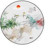 中式抽线线条圆形山水装饰画