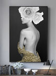 美女花朵金箔黑白装饰画