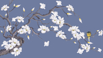 蓝色花鸟玉兰花背景墙
