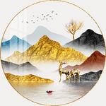 金山水意境客厅圆框装饰画晶瓷画