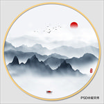 圆形水墨画