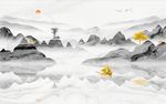 水墨山水抽象树电视背景墙