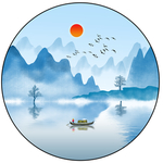 新中式水墨意境山水圆形装饰画图