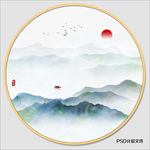 圆形水墨画