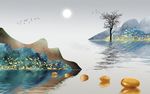 水墨山水鹅卵石电视背景墙